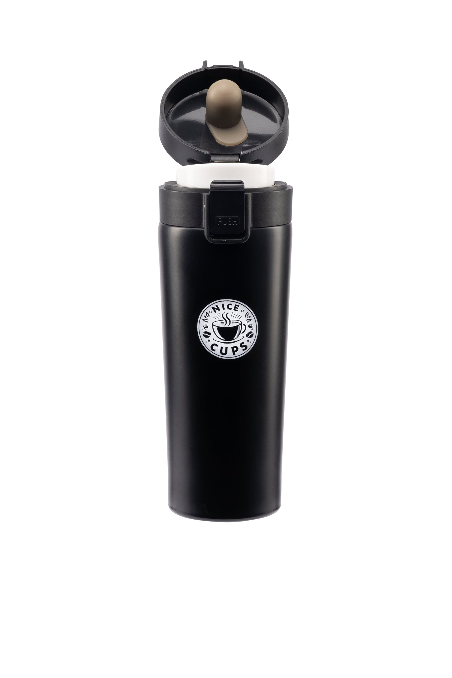 Nice Cups stainless steel tumbler coffee mug black bounce lid 17oz