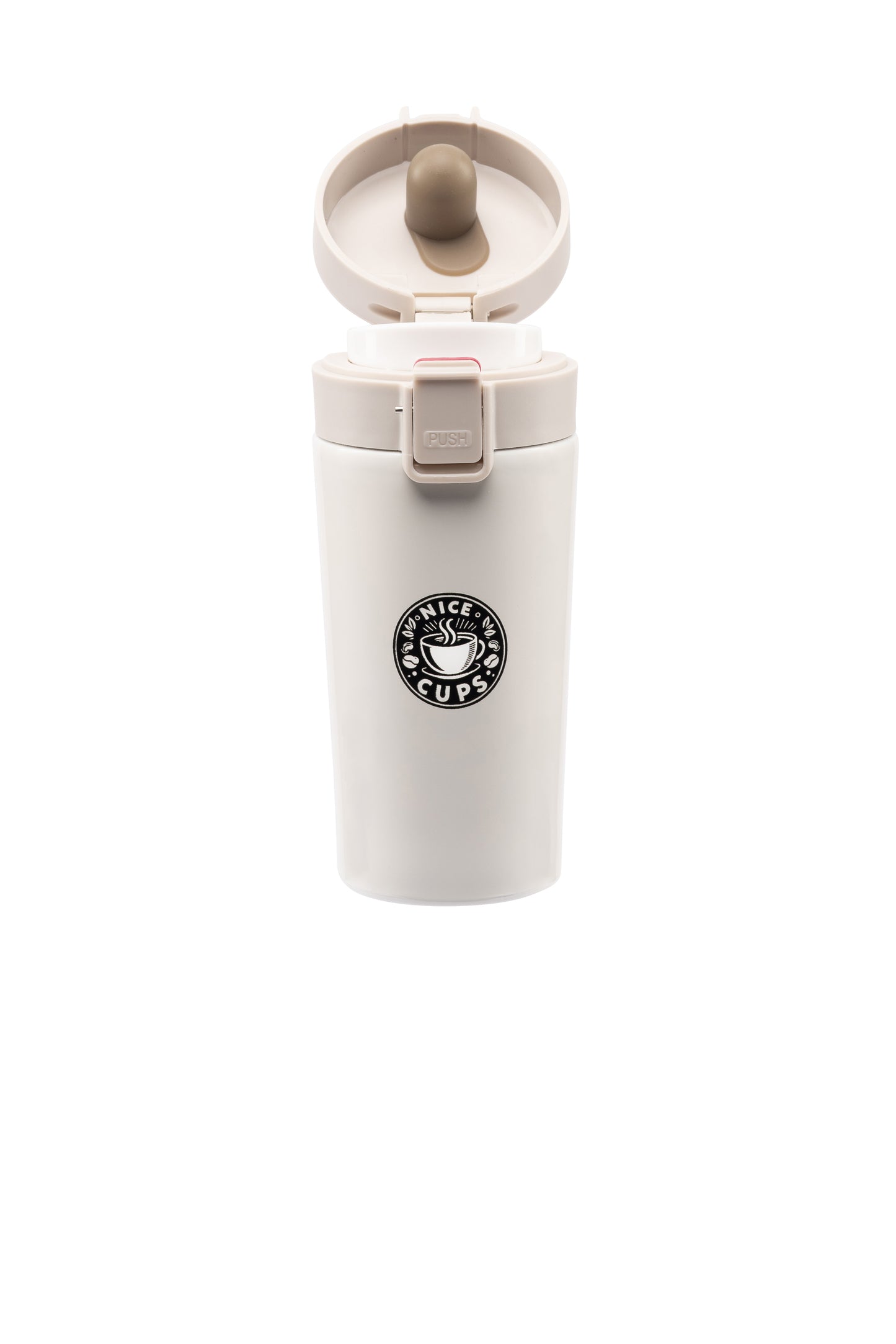 Nice Cups stainless steel tumbler coffee mug cream bounce lid 13oz